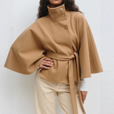 Elegant Winter High Neck Batwing Sleeve Trench Coat for Women