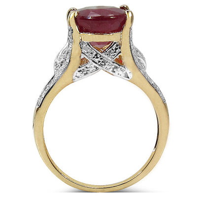 Bague en Argent Sterling Plaquée Or Jaune 14K avec Rubis de 4,00 Carats