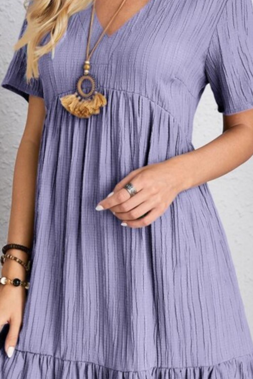 Vestido Clásico de Cuello en V de Manga Corta para Mujeres