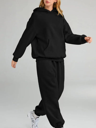 Plus Size Kangaroo Pocket Hoodie and Joggers Set