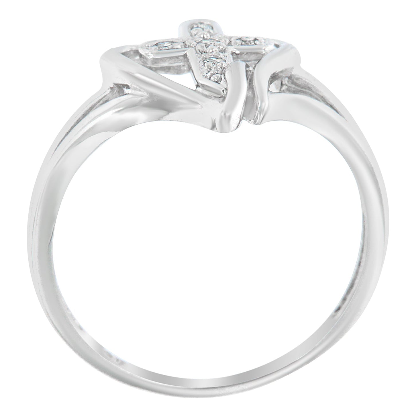 Anillo de Promesa con Cruz y Corazón Acentuado con Diamantes de Oro Blanco de 10K - Talla 7