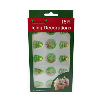 Christmas Edible Cake Decorations - 15 Count Trees & Wreaths