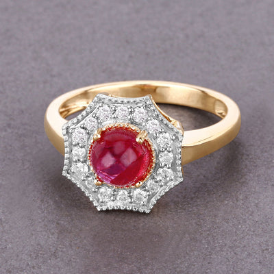 Bague en or jaune 14K avec rubis véritable de 2,01 carats et diamants blancs