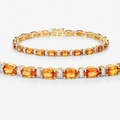 Pulsera de Zafiro Naranja y Diamante Blanco de 12.33 Quilates