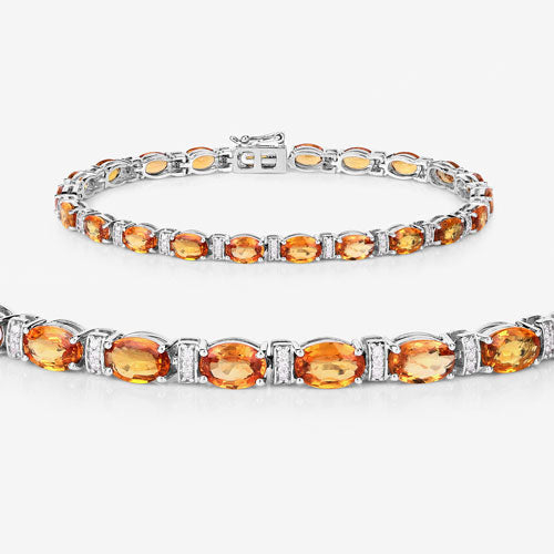 Pulsera de Zafiro Naranja y Diamante de 16.73 Quilates en Oro Blanco de 14K