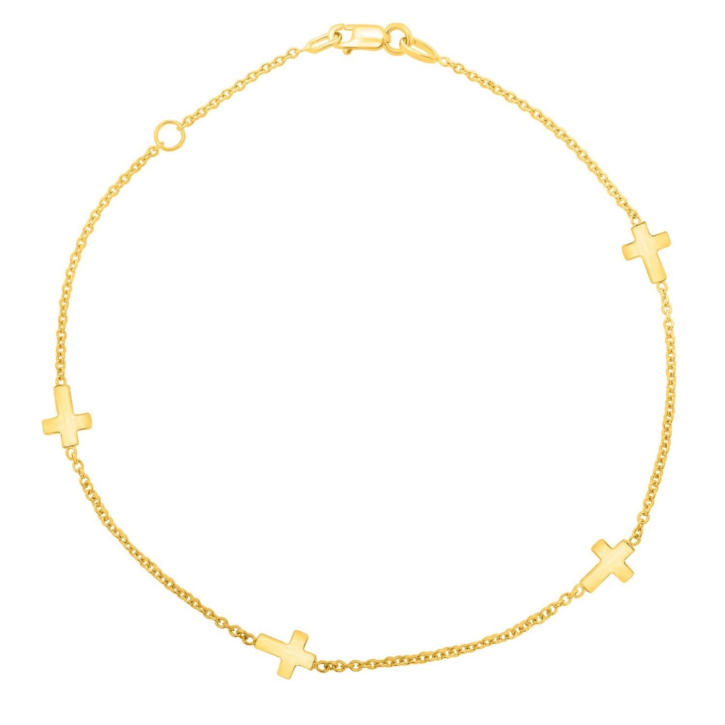 14k Yellow Gold Polished Station Cross Anklet