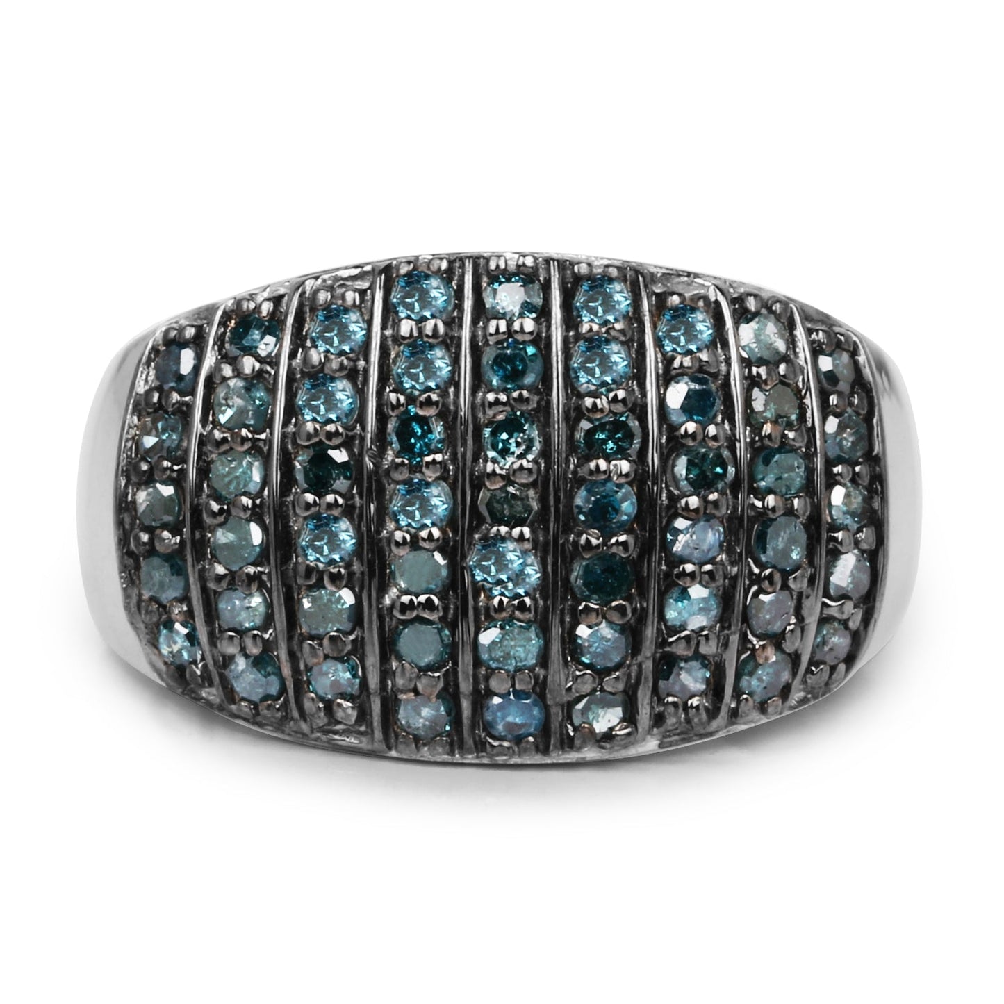 Anillo de Compromiso de Diamantes Azules y Blancos de 0.83 Quilates en Plata de Ley