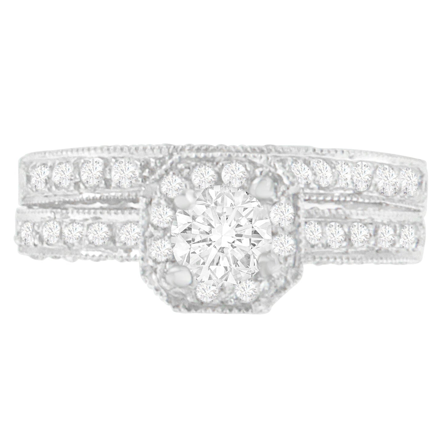 Bague de fiançailles en diamant taille ronde en or blanc 14K 1 ct. TDW