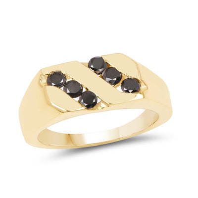 14K Yellow Gold Plated Black Diamond Sterling Silver Ring