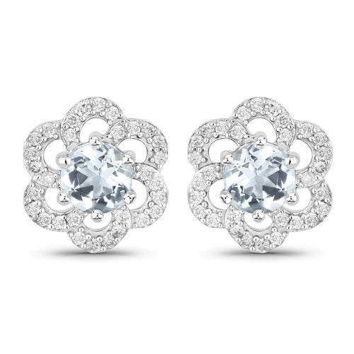 0.61 Carat Aquamarine and Diamond 14K White Gold Earrings