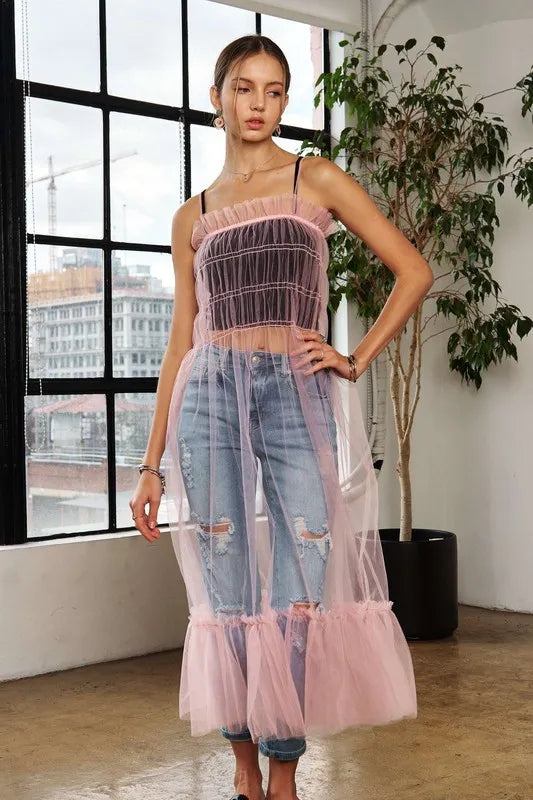 Vestido de Cubierta de Malla con Volantes para Mujeres - Esencial Elegante para la Playa