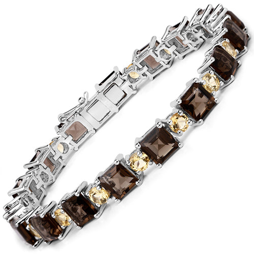 23.46 Carat Genuine Smoky Quartz & Citrine Sterling Silver Bracelet