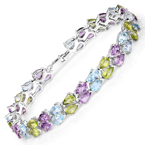 Pulsera de plata esterlina .925 de múltiples piedras genuinas de 23.46 quilates