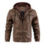 Men's Faux Leather Jacket Motorcycle Jacket Waterproof Windproof PU Moto Vintage Bomber Hoodie With Removable Hood - Korvel