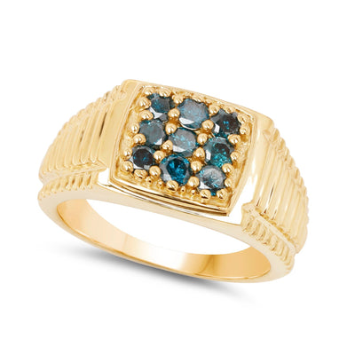 Bague en Argent Sterling .925 Plaquée Or Jaune 14K avec Diamant Bleu