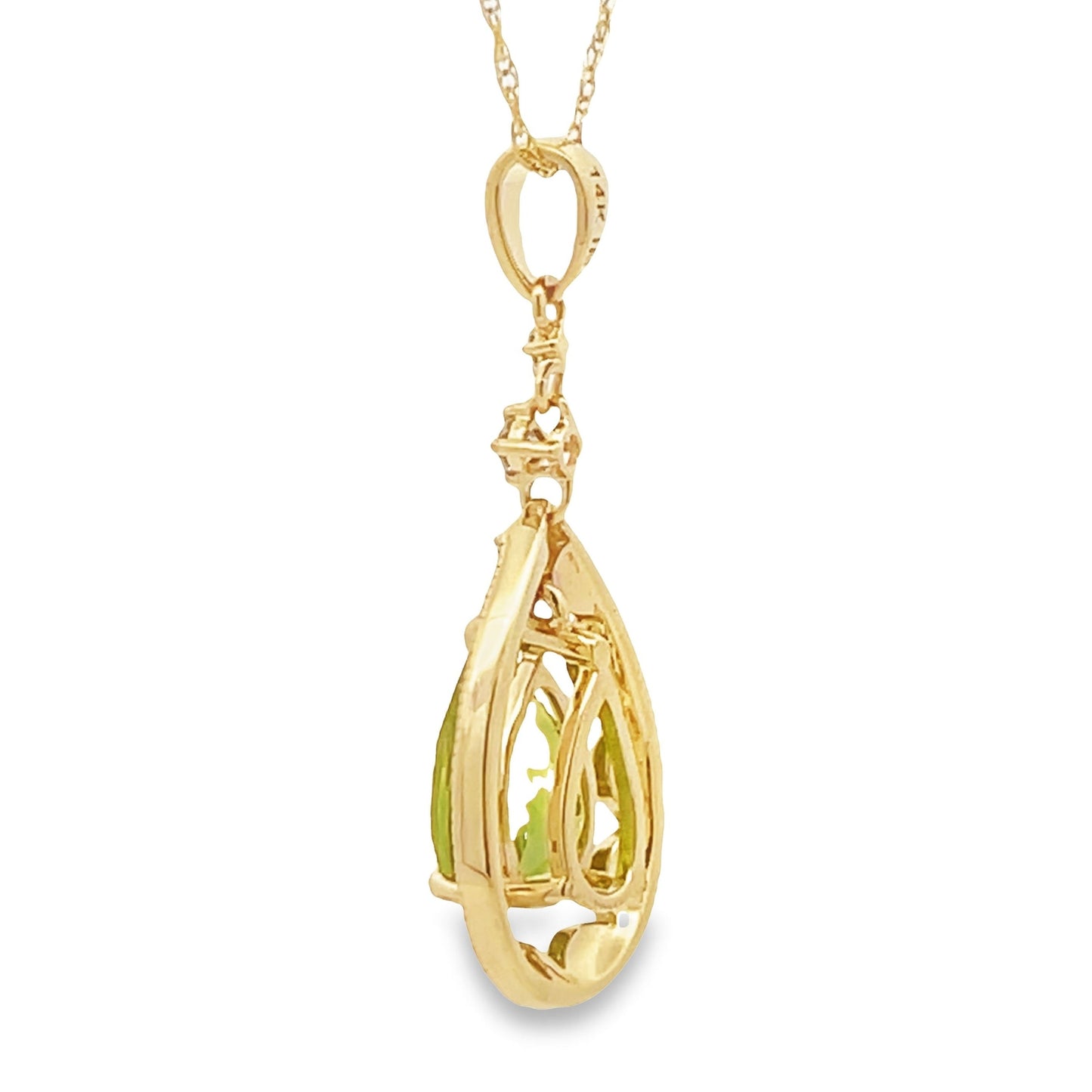 Peridot and Diamond Pendant in 14KT Yellow Gold