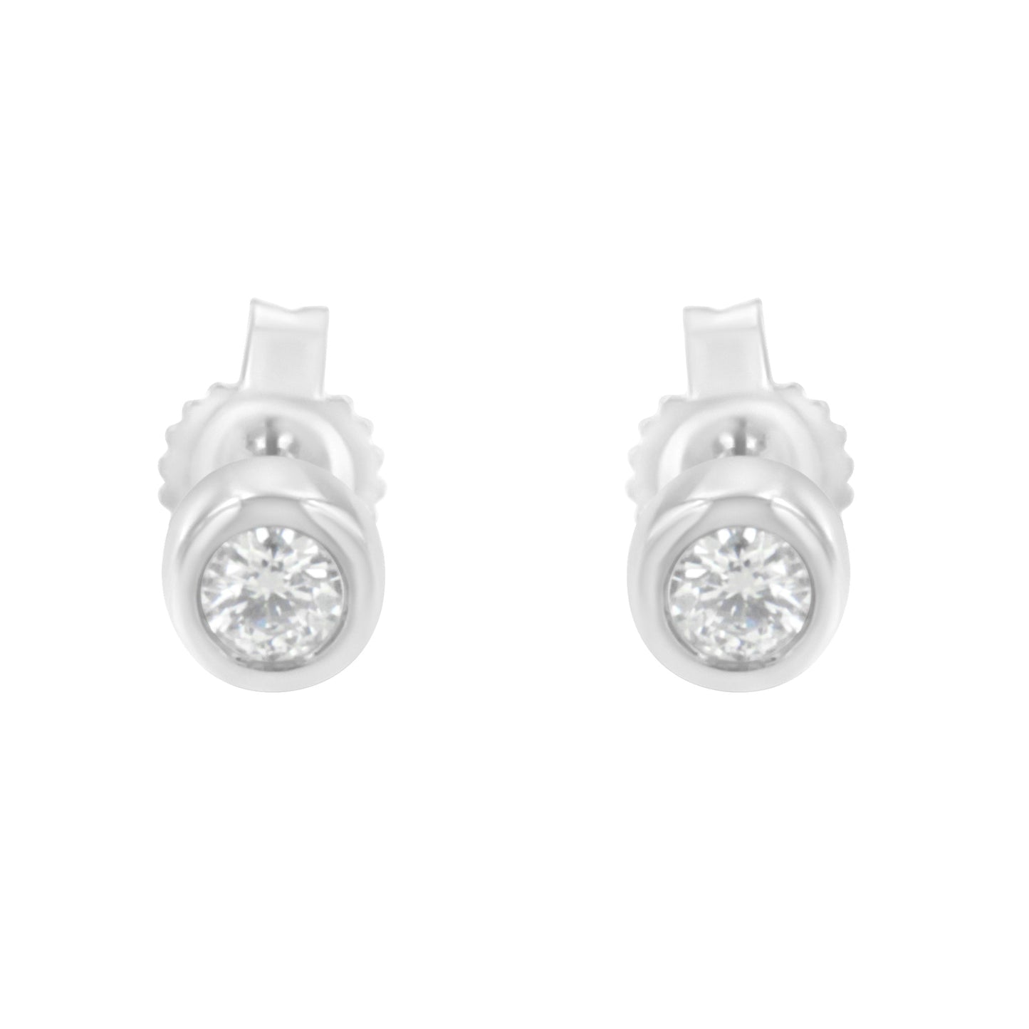 10K White Gold Diamond Bezel-Set Stud Earrings