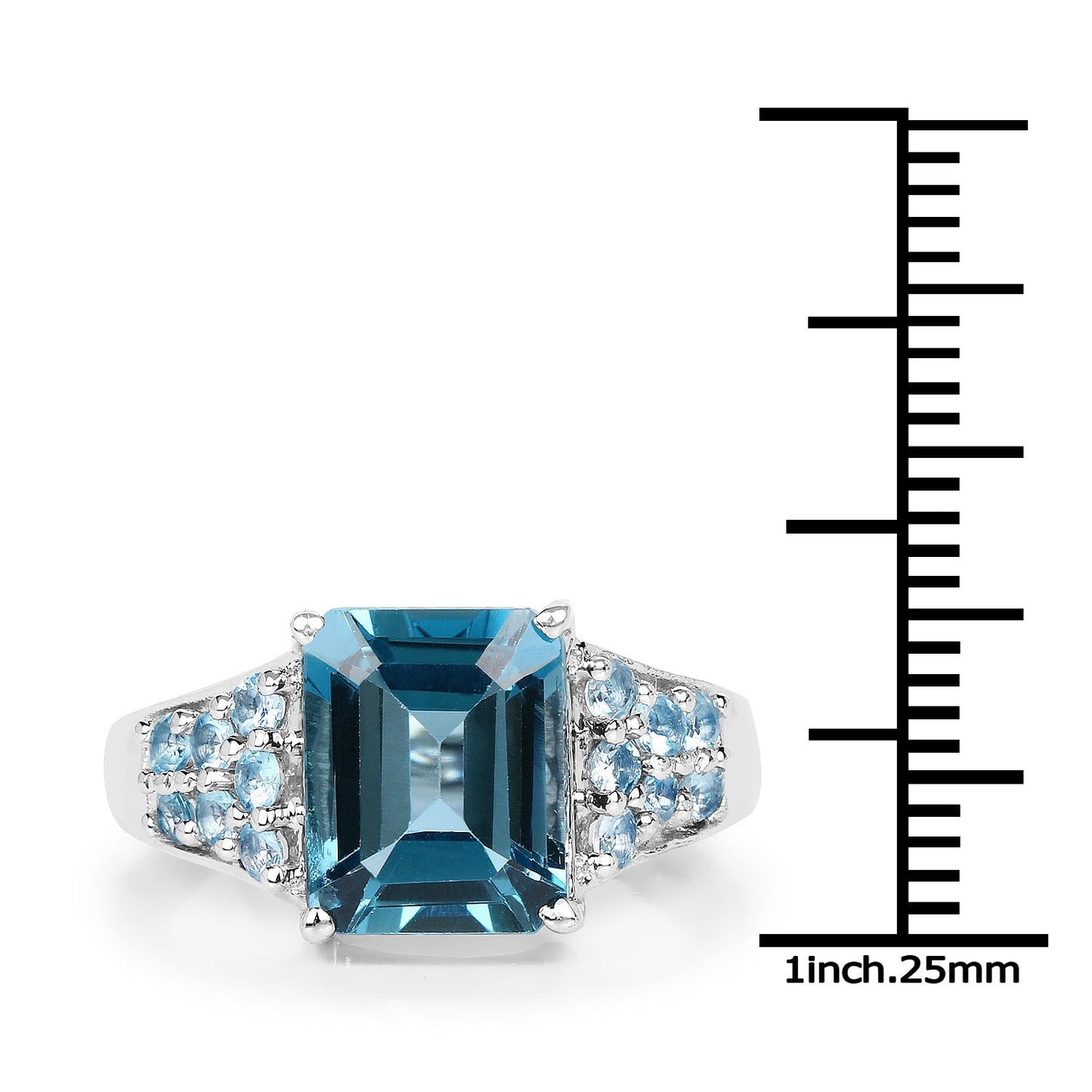 Anillo de plata esterlina con topacio azul de Londres y topacio azul suizo de 4.39 quilates