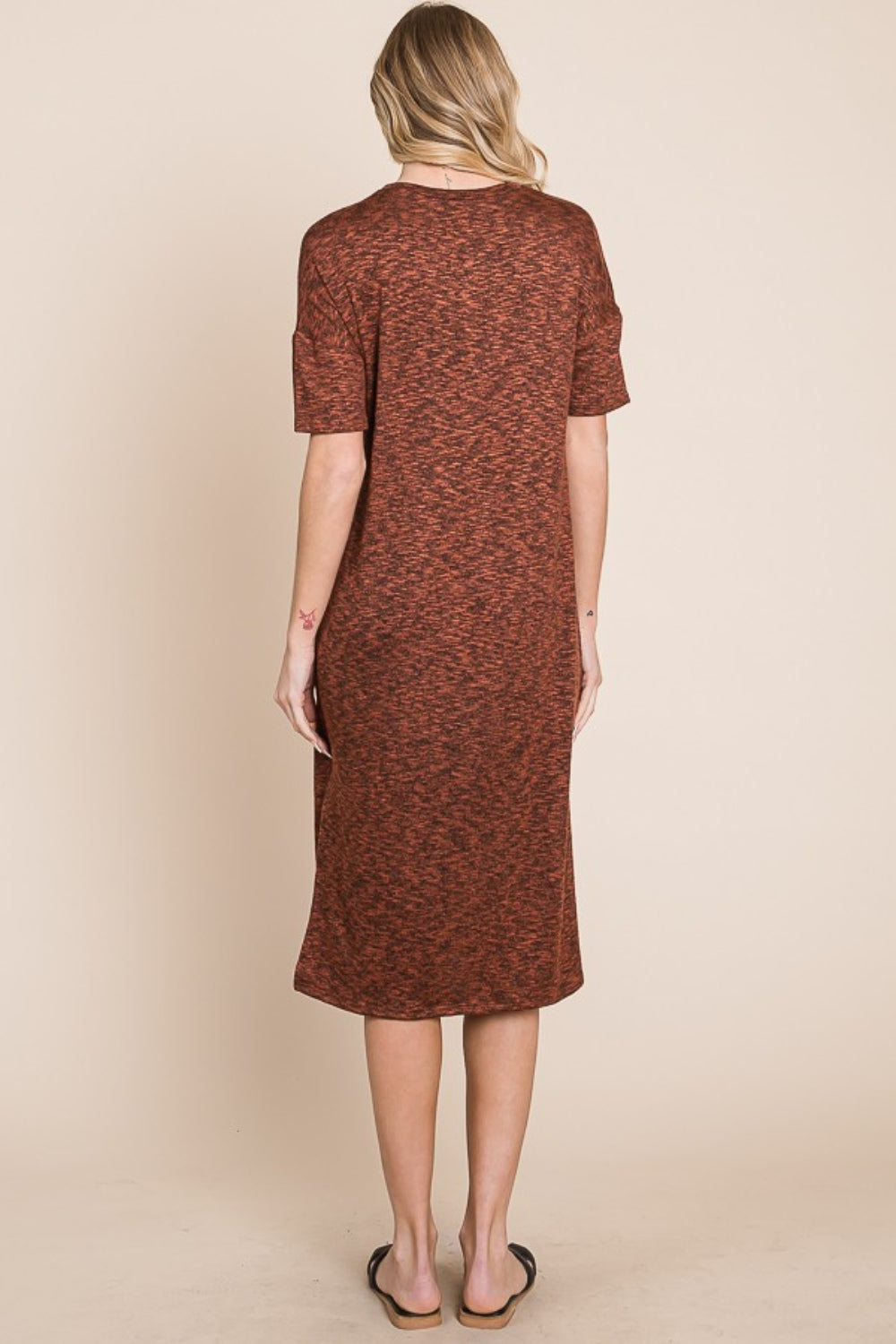 Chic Round Neck Side Slit Midi Dress for Women