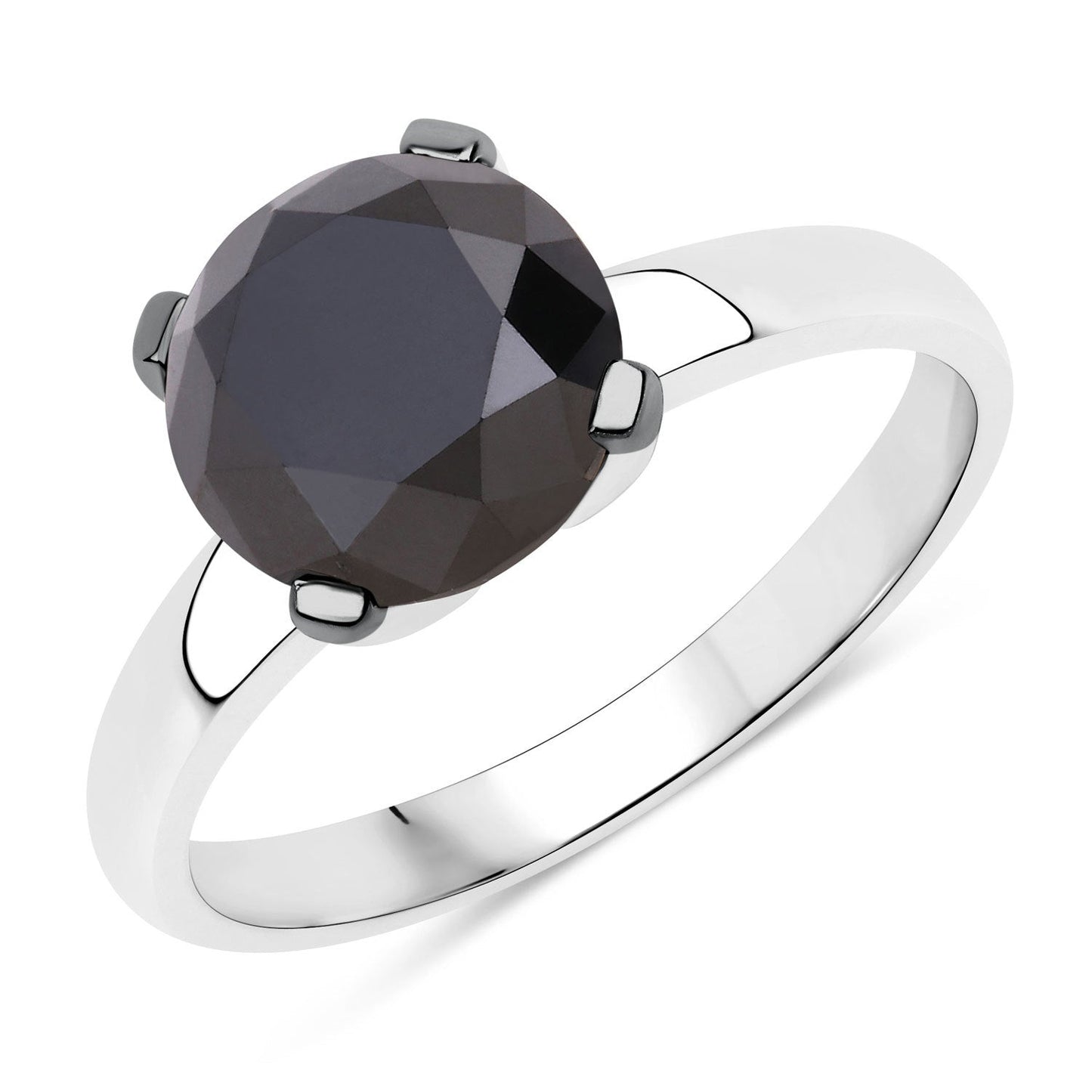 3.00 Carat Genuine Black Diamond 14K White Gold Engagement Ring