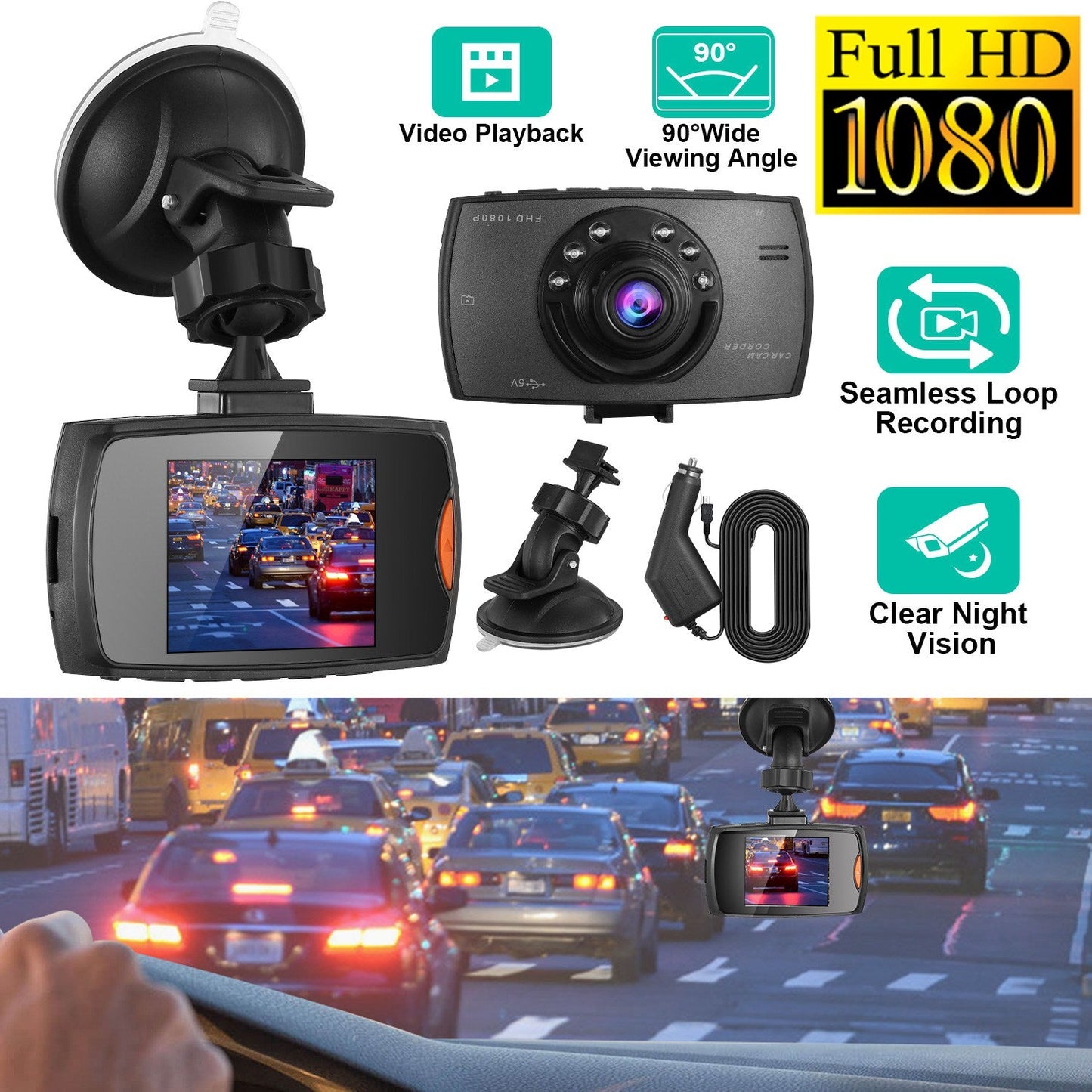 1080P Car DVR Dash Cam with Night Vision and Loop Recording