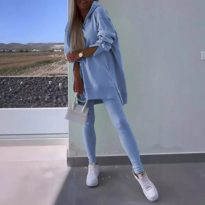Ensemble de Sweatshirt à Capuche Fendu et Leggings Sportifs pour Femmes
