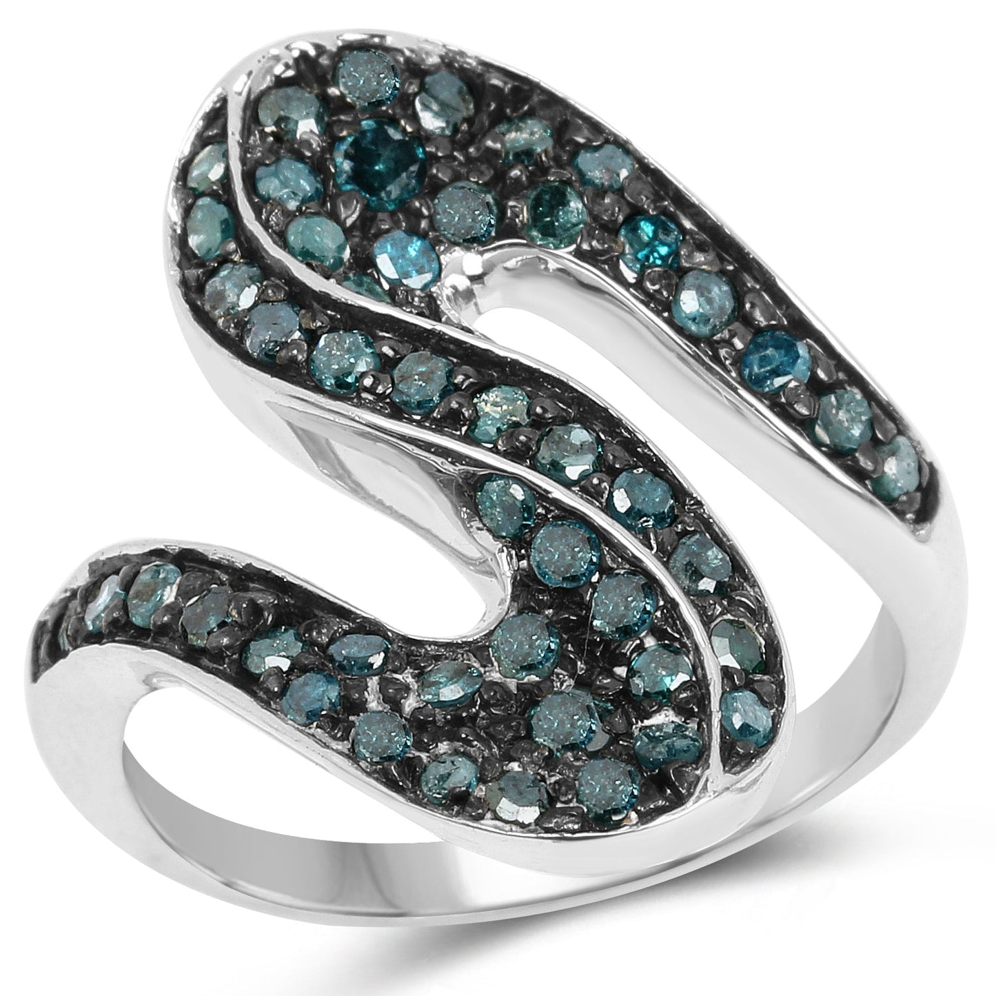 0.76 Carat Genuine Blue Diamond Sterling Silver Engagement Ring