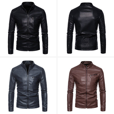 Men's Slim Fit PU Leather Bomber Jacket