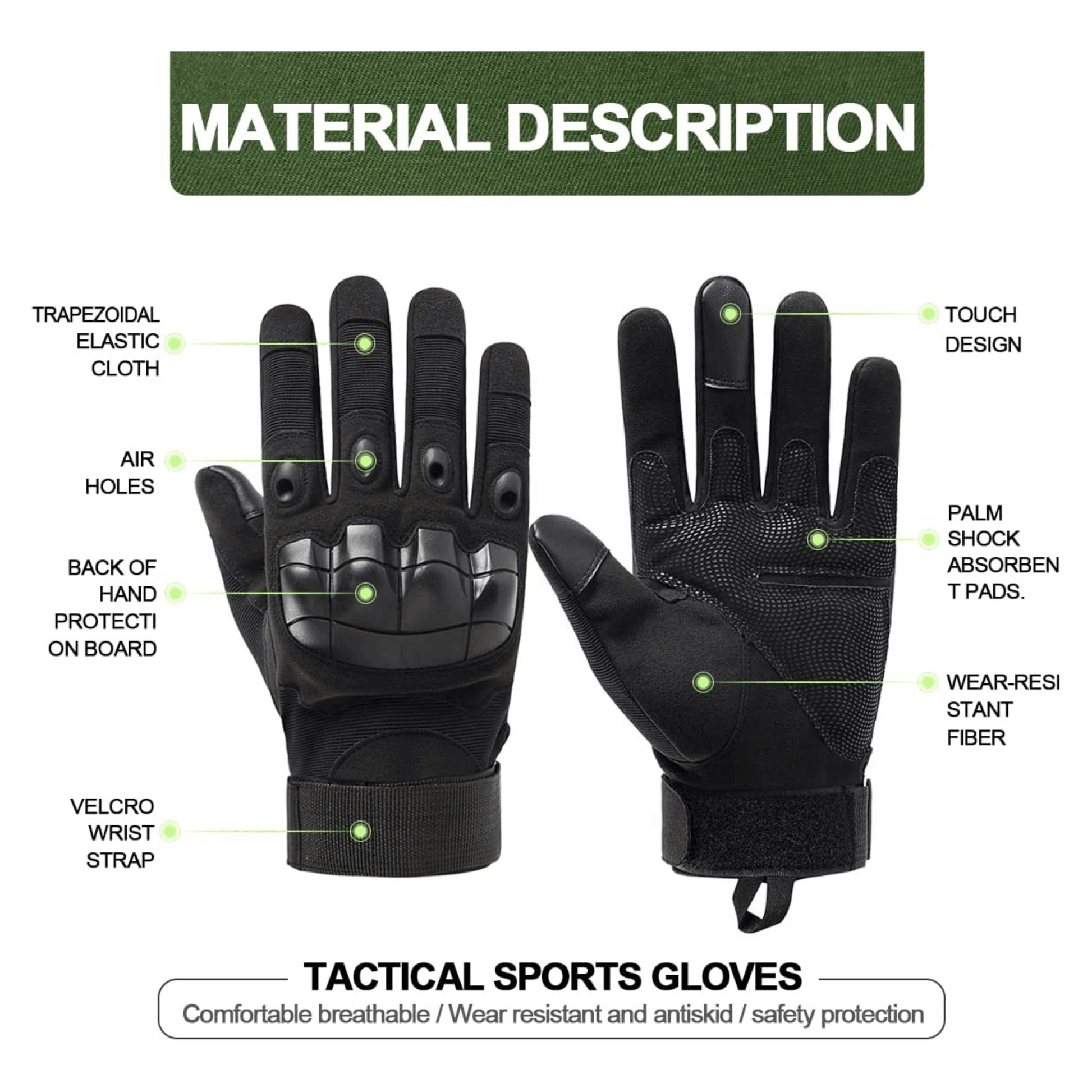 Tactical Military Airsoft Gloves for Outdoor Sports, Paintball, and Motorcycling with Touchscreen Fingertip Capability - Korvel