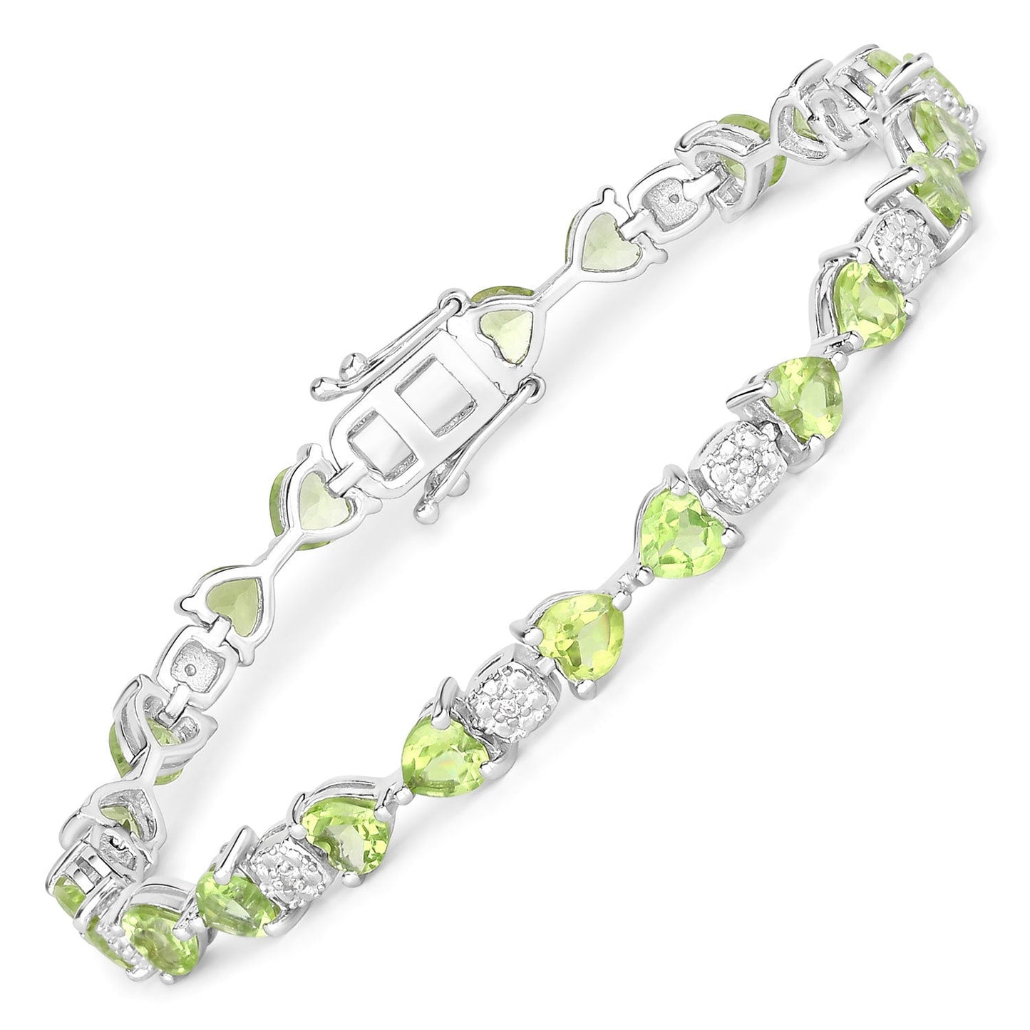 Bracelet en argent sterling avec péridot véritable de 9,78 carats et diamants blancs