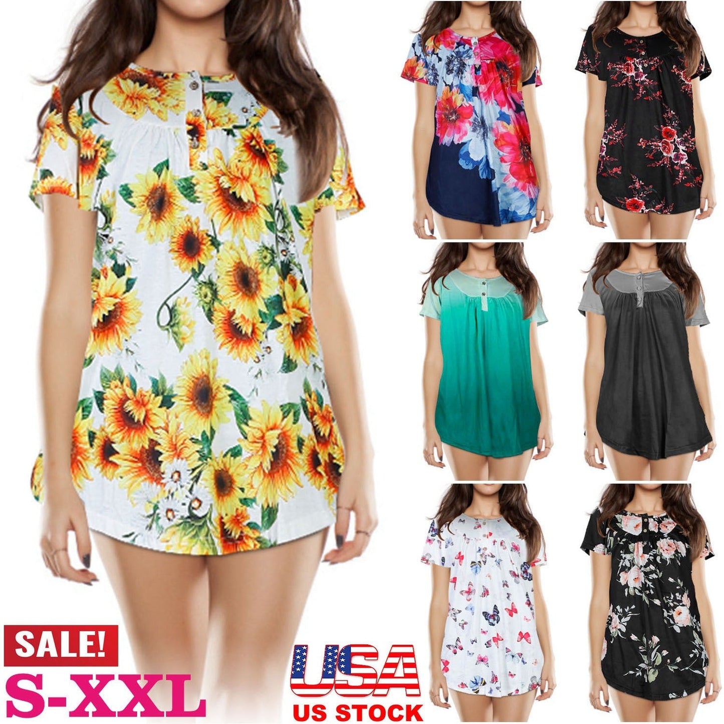 Camisa Casual de Manga Corta con Estampado Floral para Mujeres