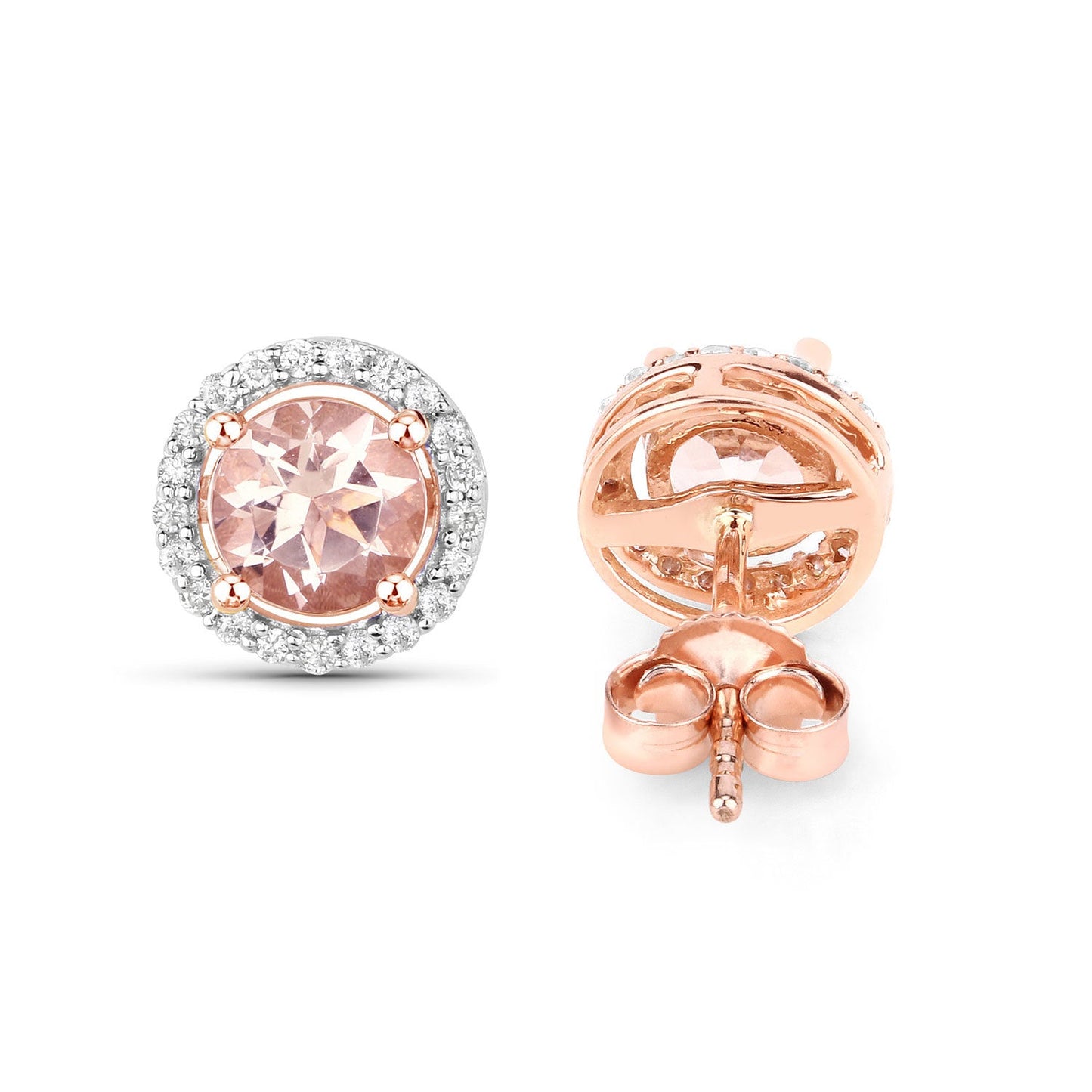 Pendientes Halo de Morganita y Diamante Blanco de 0.93 Quilates