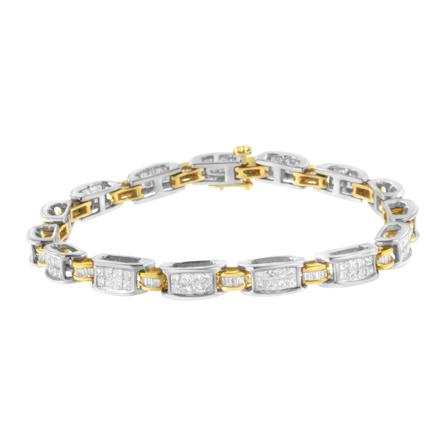 Bracelet en or bicolore 14K avec diamants en taille princesse et baguette