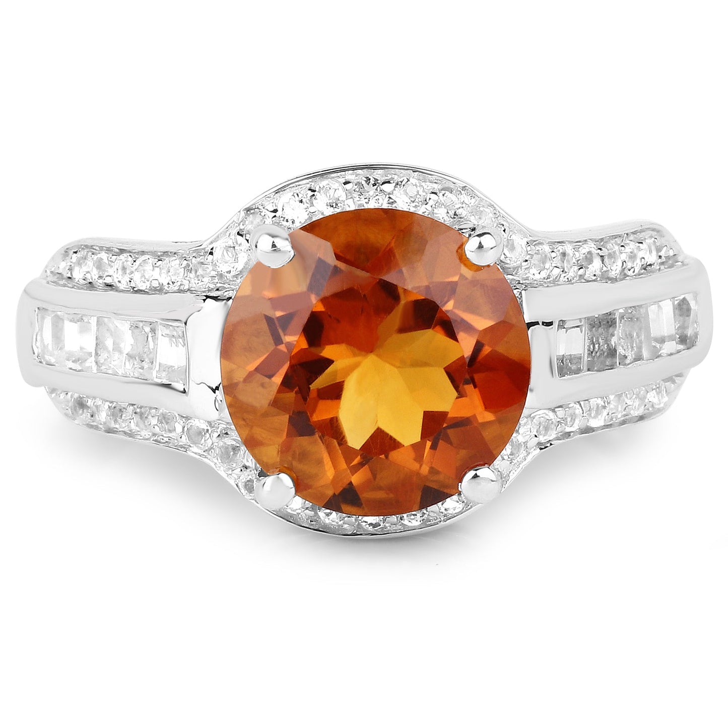 2.81 Carat Genuine Citrine and White Topaz Sterling Silver Ring