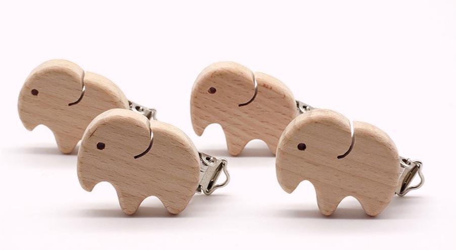 Premium Beech Wood Pacifier Clip - Cute Elephant & Heart Design