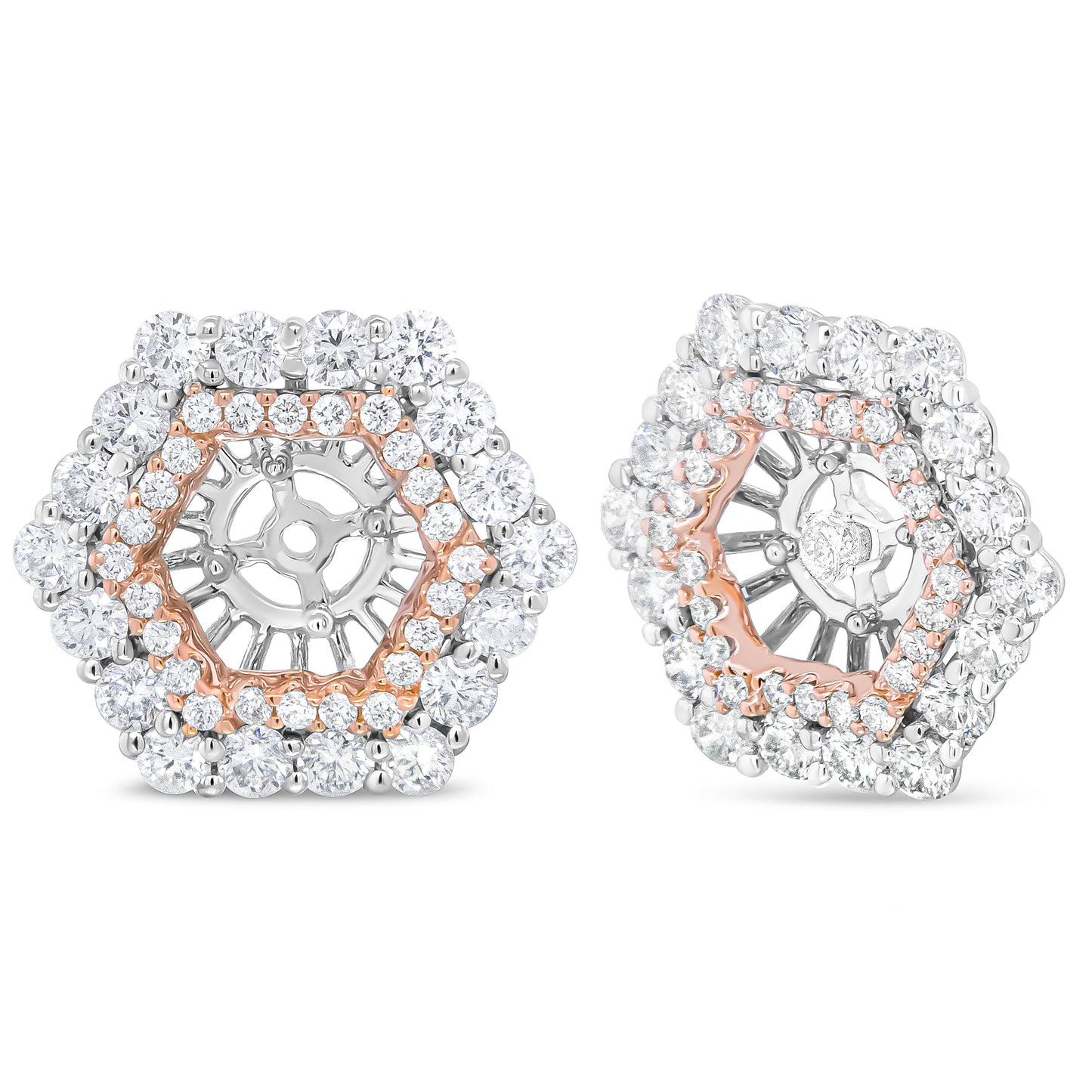Chaqueta de Aretes Doble Halo de Diamantes en Oro Rosa y Blanco de 14K