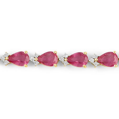 Pulsera de Tenis de Rubí y Diamante en Oro Amarillo de 14K