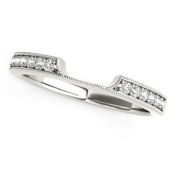 14k White Gold Curved Antique Style Diamond Wedding Band