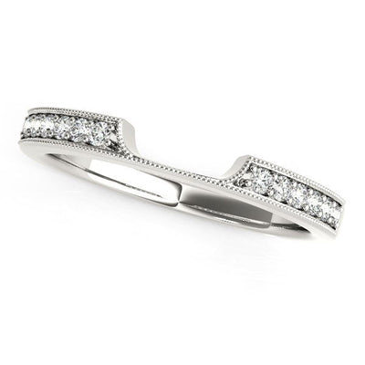 14k White Gold Curved Antique Style Diamond Wedding Band