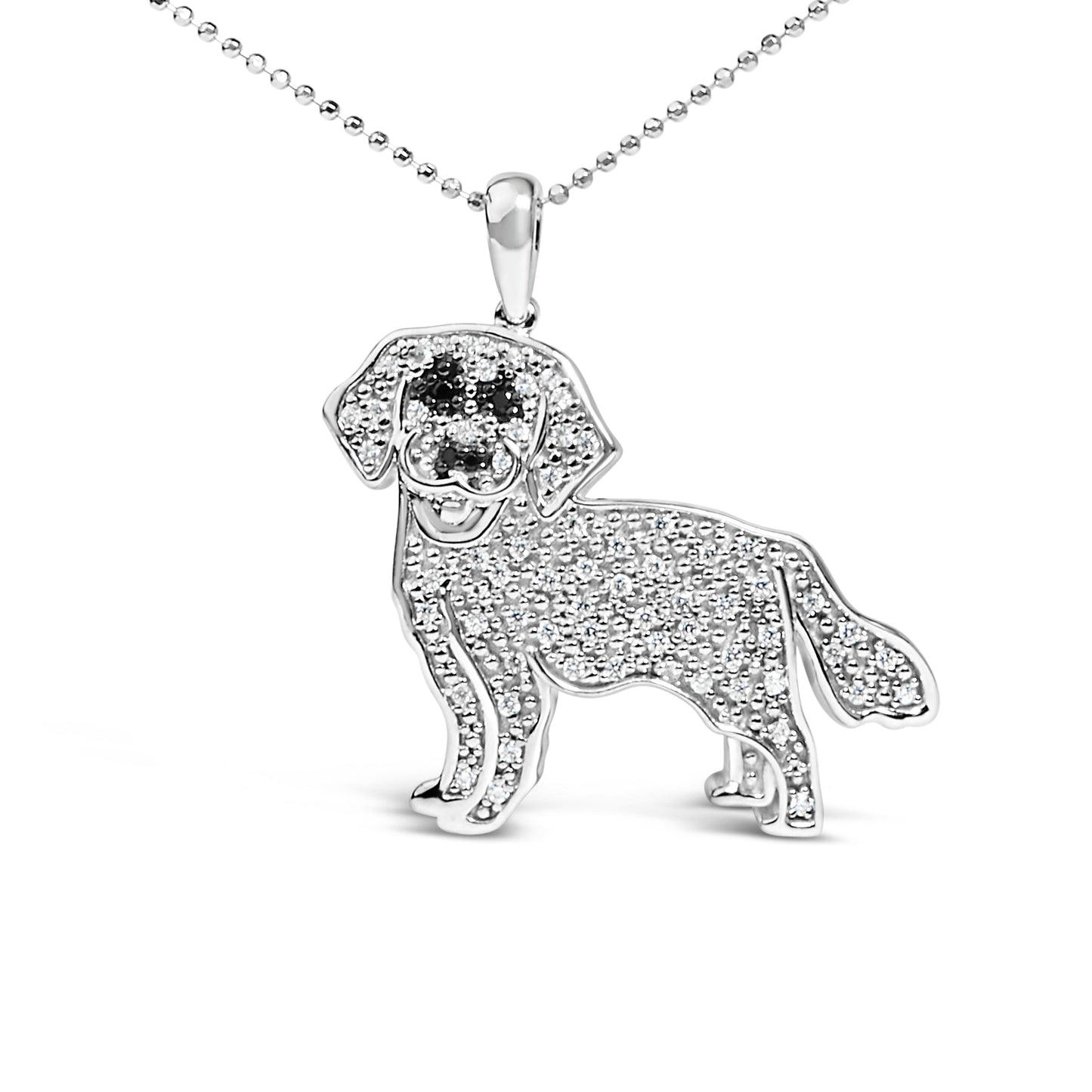 Collar de colgante de labrador retriever de plata esterlina .925 con diamantes