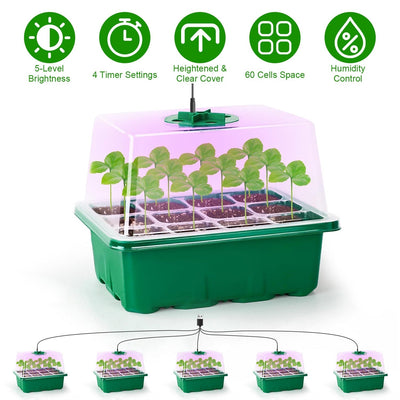 5-Pack Seed Starter Tray with Grow Light and Humidity Dome