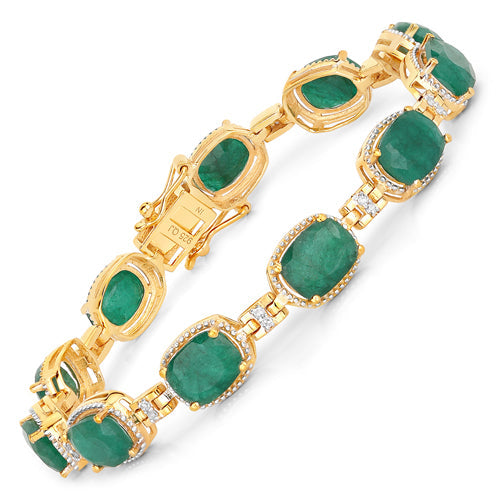 Bracelet en argent sterling avec émeraudes teintes de 15,06 carats et diamants blancs