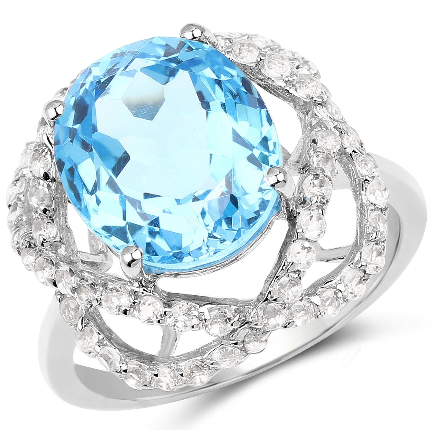 7.32 Carat Swiss Blue Topaz & White Topaz Sterling Silver Ring