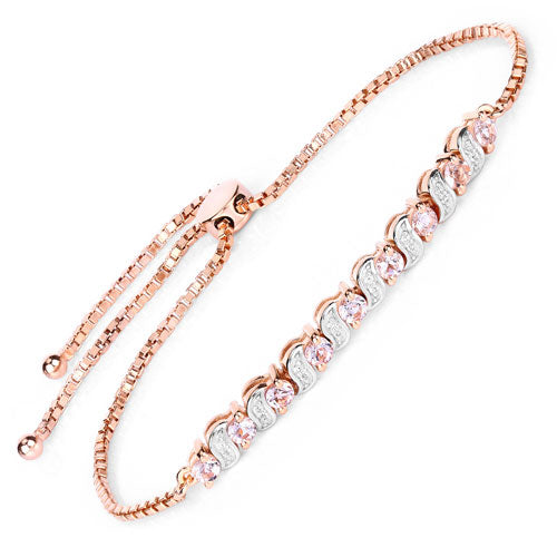 0.89 Carat Morganite & White Topaz Sterling Silver Bracelet