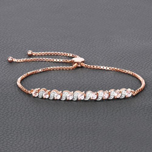 0.89 Carat Morganite & White Topaz Sterling Silver Bracelet