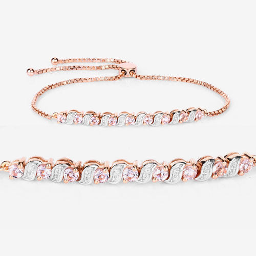 0.89 Carat Morganite & White Topaz Sterling Silver Bracelet