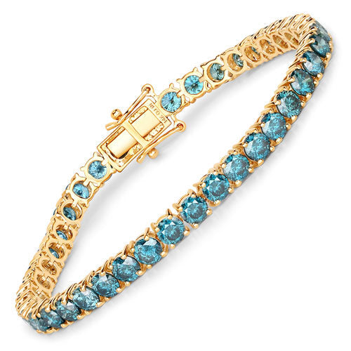 Bracelet en diamant bleu véritable de 12,95 carats en or jaune 14K