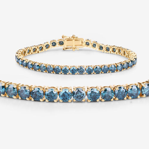 Bracelet en diamant bleu véritable de 12,95 carats en or jaune 14K
