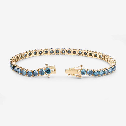 Bracelet en diamant bleu véritable de 12,95 carats en or jaune 14K