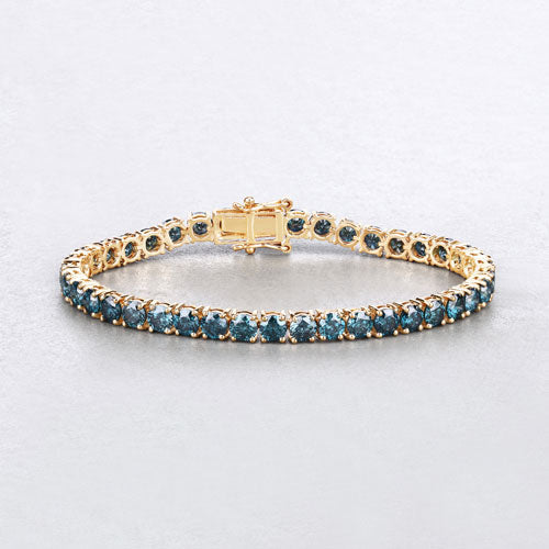 Bracelet en diamant bleu véritable de 12,95 carats en or jaune 14K